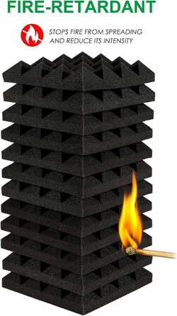 Звукопоглинаючі панелі AGPtEK, акустичний поролон для студії, офісу та кімнати (25 x 25 x 5 см, 24 шт), чорний