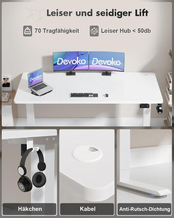 Електричний стіл Devoko, регульована висота, 180 x 80 см, білий, з функцією пам'яті