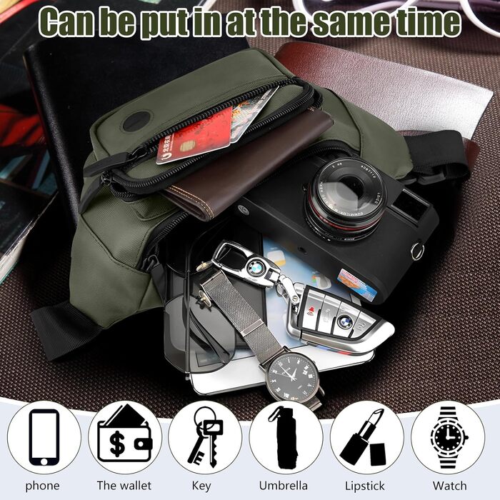 Чоловіча та жіноча бананка, водонепроникна, поясна сумка, стильна бананка з 4 відділеннями на блискавці, для подорожей, піших прогулянок, активного відпочинку (хакі)