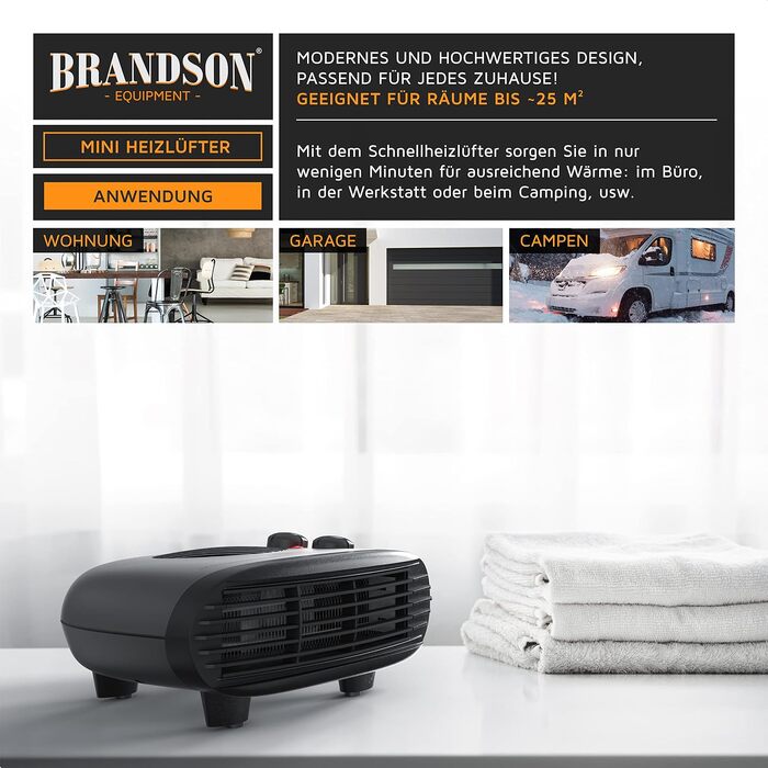 Електричний обігрівач Brandson Heizlüfter 2000W з термостатом, 3 режими потужності, енергоефективний та тихий, захист від перегріву (Cool Grey)