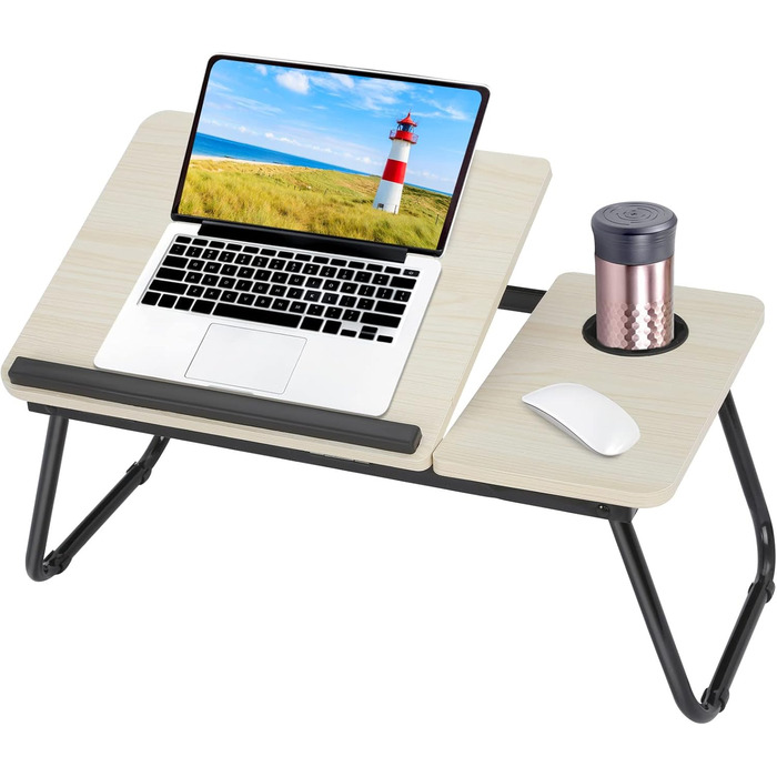 Складаний столик для ноутбука 55x32x25 см: білий, з підстаканником для читання та сніданку