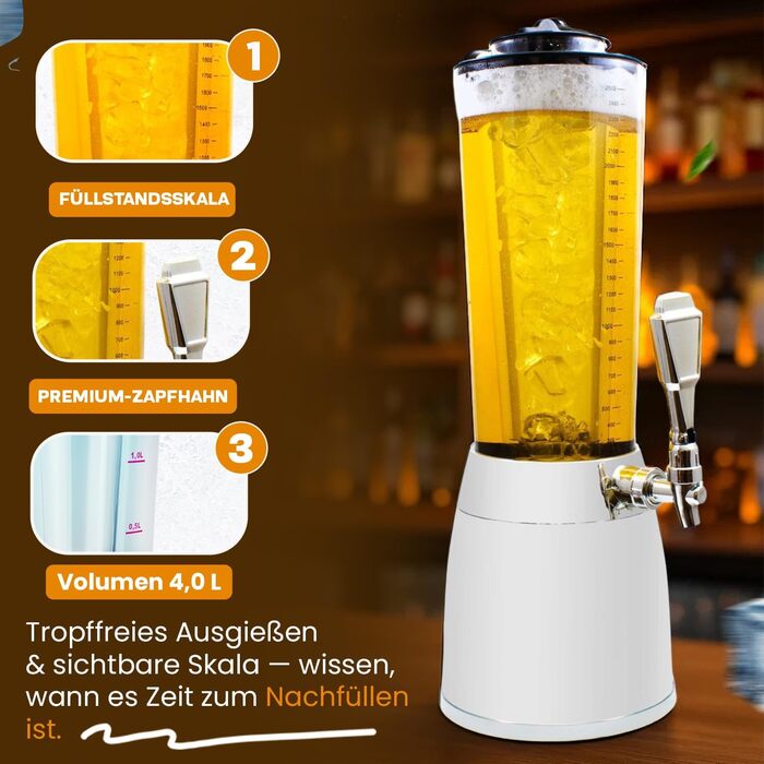 Пивна колона 4.0L з охолодженням 1.3L, хромована - для бару та дому