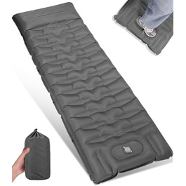 Tixexo Self-Inflating Sleeping Pad - Camping Air Mattress with Foot Pump - 13cm Thick, Spliceable, Outdoor Hiking & Camping Cushion - Grey