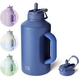 BOTTLE BOTTLE Insulated Water Bottle with Straw and Double Lid, Stainless Steel Sports Water Bottle for Men, with Handle, Vacuum Stainless Steel, for Workout and Sports, 1.8L (Blue)
