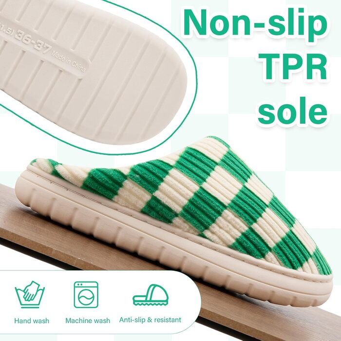 Тапочки додому жіночі та чоловічі, плюшеві, з піною Memory, в клітинку, з антиковзкою підошвою, теплі, з підкладкою з хутра, 40/41 EU, зелені