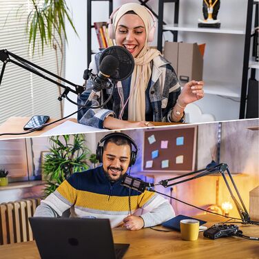 Кріплення для мікрофона на кронштейні, регульоване, чорне, з амортизатором, поп-фільтром, 5 кабельних стяжок. Підходить для запису, подкастів, телевізійних студій