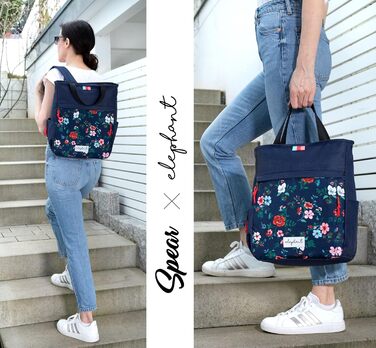 Spear Rucksack - Unisex, Hygge City Backpack, Ladies' Backpack, Leisure Backpack, Office, Sport, Leisure - A4 Size - 12788 (12790 Blue Flower (5))