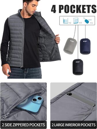 Чоловіча жилетка Pioneer Camp Leichte Pufferweste: легка, стеганая, водонепроникна, з можливістю складання, для роботи, відпочинку, подорожей (сірий)