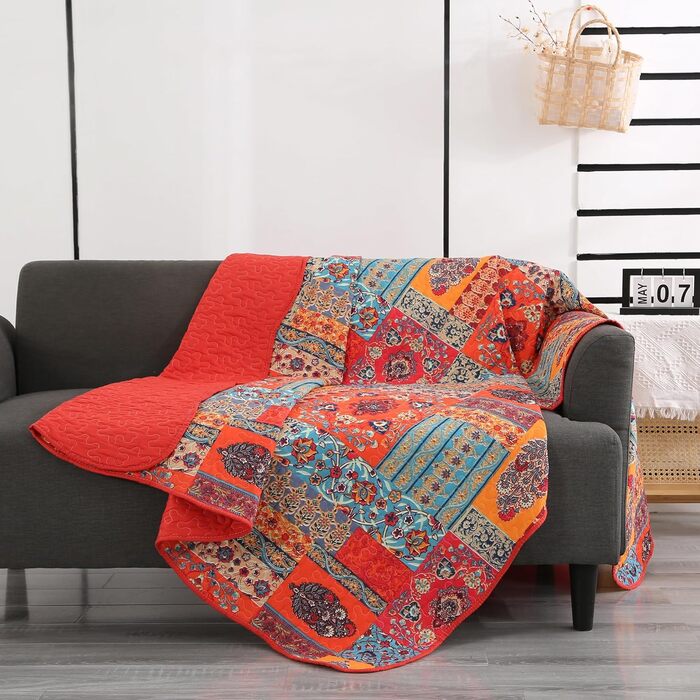 Qucover Pillowcase Set of 2, 50x75cm, Cotton+Microfiber Pillow Covers Colorful, Boho Pillowcase 50x75cm, Pillow Cover with Patchwork Pattern, Decorative Pillowcase for Sofa Bedroom Living Room 75 x 50 cm, 2 Pieces