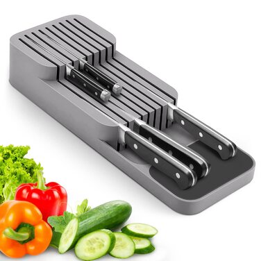 Органайзер для ножів у шухляду двоярусний, на 9 ножів, сірий - безпечне та компактне зберігання