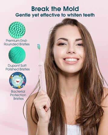 Електрична зубна щітка для дорослих з 6 насадками, акумуляторна звукова щітка, рожева (1 шт.) - тривала робота до 180 днів