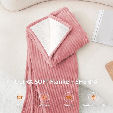 Електрична ковдра з підігрівом 130x180 см з таймером та захистом від перегріву, 9 рівнів нагріву, функція пам'яті, для ліжка, офісу (Рожеста смугаста)