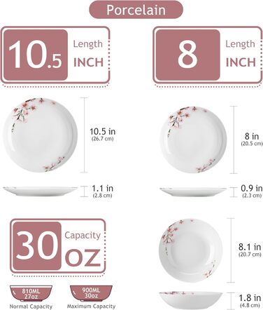 VEWEET ANNIE Набір посуду 18 предметів на 6 осіб, сучасний сервіз з порцеляни, 6 тарілок для їжі, десерту та супу, сервіз Annie