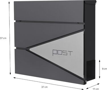 Поштовий ящик ML-Design Anthrazit/Silver, нержавіюча сталь з порошковим покриттям, 37x37 см, з газетницею, замок (2 ключі), настінний дизайнерський поштовий ящик