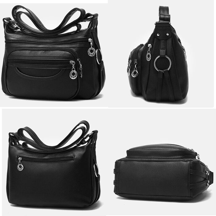 Сумка жіноча через плече NOTAG зі штучної шкіри, чорна: легка сумка-месенджер з декількома кишенями