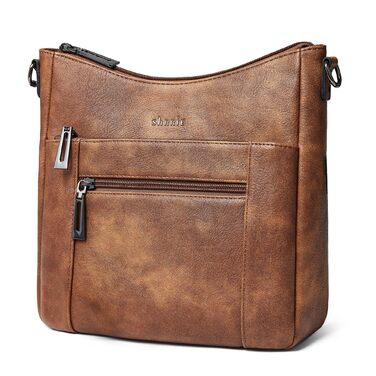 Сумка жіноча крос-боді Shrrie з екошкіри, коричнева двоколірна, з ременем для подорожей