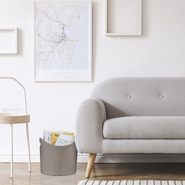 Relaxdays Gray Wooden Basket with Faux Leather