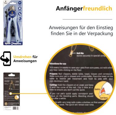 Професійна ножиця для обрізання кігтів собак із захистом, блокуванням безпеки та пилочкою (середній/великий, зелений/синій)