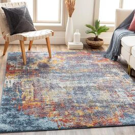Surya Miami Living Room Rug - Modern Abstract Design with Marble Look for Living Room, Dining Room, Bedroom - Large Marble Rug, Soft Short Pile Carpet 120x170 cm in Dark Blue, Rust and Gray Blue and Orange 120 x 170 cm (Rectangular)