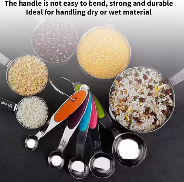 Measuring Spoon Set, 10-Piece Measuring Cup and Spoon Set, Stainless Steel Measuring Spoons with Silicone Handles, Durable Stackable Measuring Cup and Spoon Set for the Kitchen