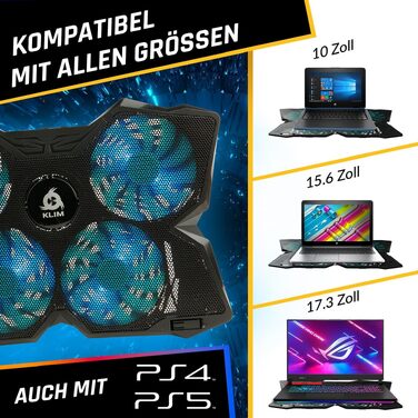 Охолоджувач для ноутбука KLIM Wind — Потужна підставка з 4 вентиляторами для PC, Notebook та PS4, Cyan