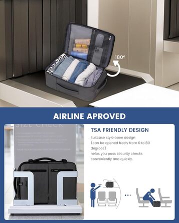 LOVEVOOK Рюкзак для подорожей, ручна поклажа, 40x30x20 см, 24л, для ноутбука 14 дюймів, сірий