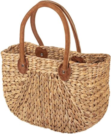 SIDCO Shopping Bag Shopper Basket Water Hyacinth Shopping Basket Straw Bag Natural