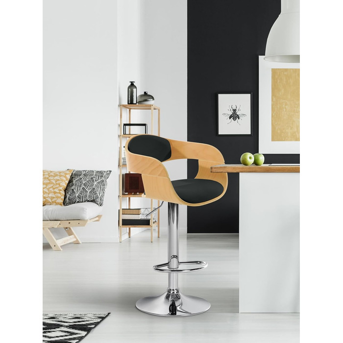 Kingston Adjustable Bar Stool with Faux Leather Seat - Natural/Black Finish