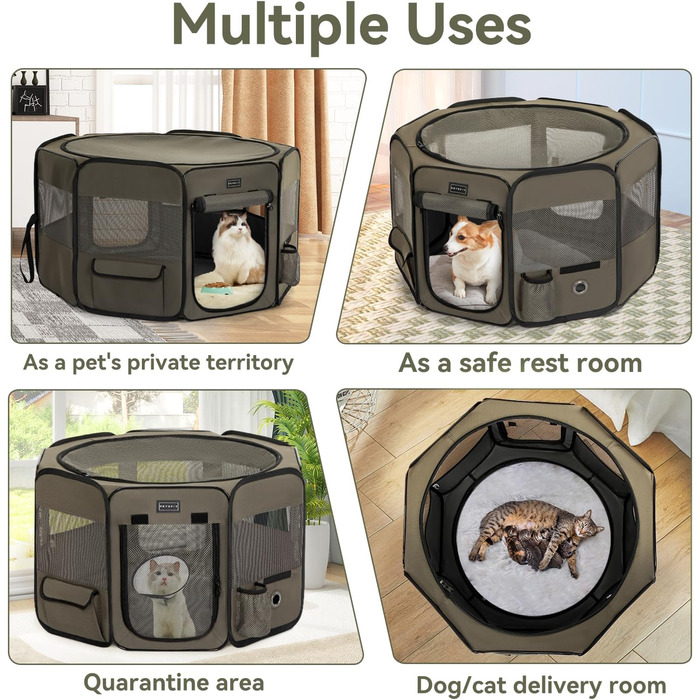 Кія для собак PETSFIT, розкладний вольєр для дому, витривале виконання, 91x84x53 см, сірий чайний (M: 92x84x53 см)