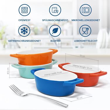Набір міні-керамічних форм Joeji's Kitchen 4 шт. для запікання – маленькі овальні форми для духовки, ідеальні для суфле, крем-брюле, лазаньї, тірамісу, пудингу, дитячих порцій