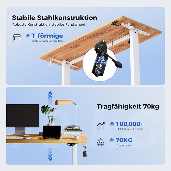 Регульований за висотою стіл Agilestic: електричний, з пам'яттю, ергономічний, 140x60 см, білий (світло-коричневий)