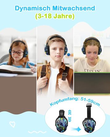 Навушники для захисту від шуму ZOHAN 030 для дітей 3-18 років, блакитні, з графіті