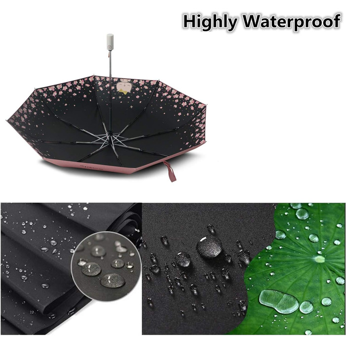 Зонт компактний та складаний з UV-захистом, переносний від Voy Lady – Рожевий, з квітковим малюнком (кіт) – діаметр 96 см