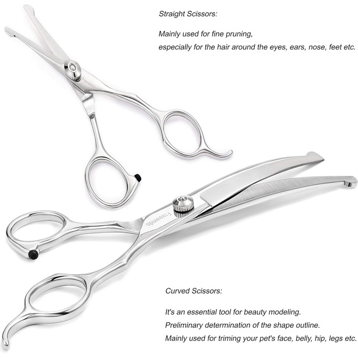 Freewindo Dog Grooming Shears - Rounded Tip Stainless Steel - Dog Trimming Scissors & Nail Clippers for Full Body Care