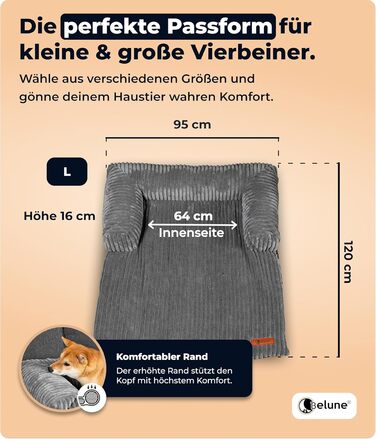 Крісло-лежанка для собак Belune Hundecouch Deluxe - миється, плюш, захист дивану, для собак середніх та маленьких порід (темно-сірий, L - 120x95 см)