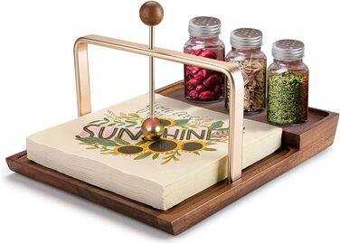 Napkin Holder, Wooden Napkin Holder for Table, Rustic Napkin Holder for Paper Napkins, Flat Napkin Holder with Salt and Pepper for Bar, Kitchen, and Dining Room Décor