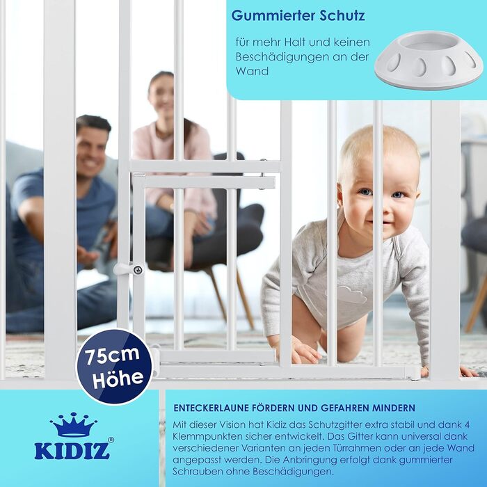 Захисне ворота KIDIZ для котів з люком, без свердління, для дітей, біле | 90° фіксація, поворотне, ширина: 88-101 см, помаранчевий