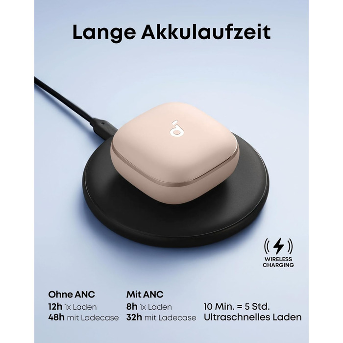 Soundcore Liberty 5 - бездротові навушники Anker з активним шумозаглушенням (ANC), Dolby Audio, швидкою зарядкою та 6 мікрофонами (Колір: Персиково-рожевий)