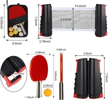 Набір для настільного тенісу KIMIGO: 2 ракетки, 6 м'ячів, сітка та сумка. Підходить для початківців та професіоналів, для гри в приміщенні та на вулиці
