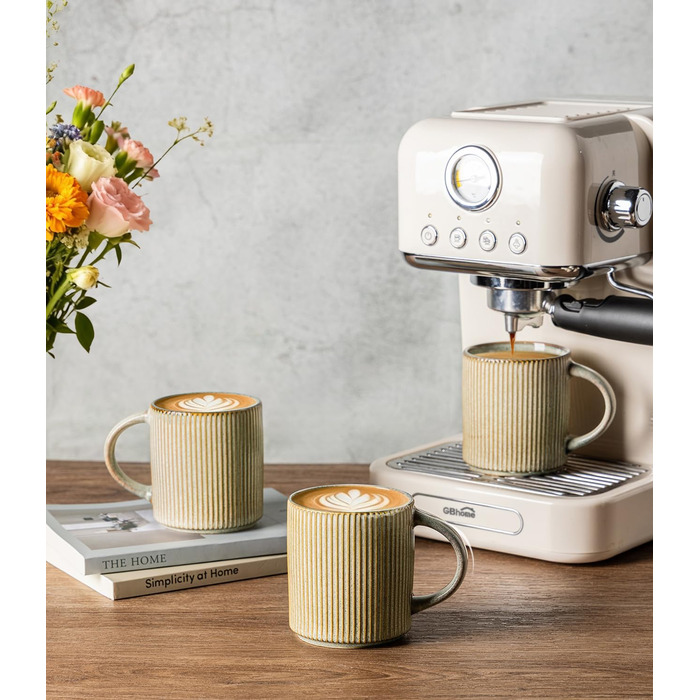 Набір посуду з каменю GBhome на 6 осіб, 18 предметів, ручна робота, реактивна глазур, мікрохвильова та посудомийна безпека, глибокий зелений колір (Desret Salbei), включає чашки (6 шт.)