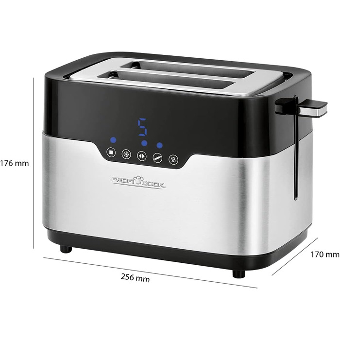 Тостер ProfiCook PC-TA 1250/1170 Inox: 2 слоти, нержавіюча сталь, 850 Вт, 7 рівнів підсмажування, знімний піднос для бургерів