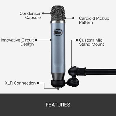 Конденсаторний мікрофон Blue Ember XLR для запису та стрімінгу, сірий + адаптер для стійки