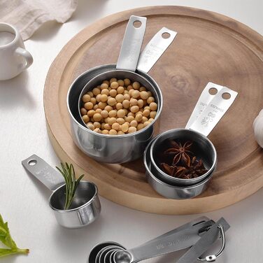 Stainless steel measuring cups, stainless steel measuring spoon set, 5-piece metal measuring cup set, nesting measuring cups, mini measuring spoons, stackable measuring cups for baking and cooking / 1366