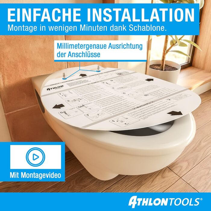 Сидіння для унітаза ATHLON TOOLS овальної форми (O-form) з мікроліфтом Soft-Close, Duroplast, антибактеріальне та стійке до подряпин, біле