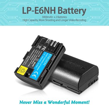 Зарядний пристрій ENEGON LP-E6NH 20W Dual з 2x акумуляторами 3000mAh для Canon EOS 5D, 6D, 7D, 60D, 70D, 80D, 90D, XC10, XC15, R, R5, R6, R7 - LCD дисплей
