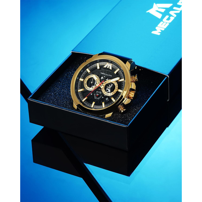 Чоловічий годинник MEGALITH Chronograph: Аналоговий водонепроникний годинник з датою та світосвітним покриттям. Великий кварцовий годинник - подарунок для спортивних чоловіків (A2-чорний)