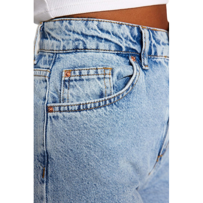 Джинси жіночі Trendyol прямого крою з високою талією, блакитний (44)