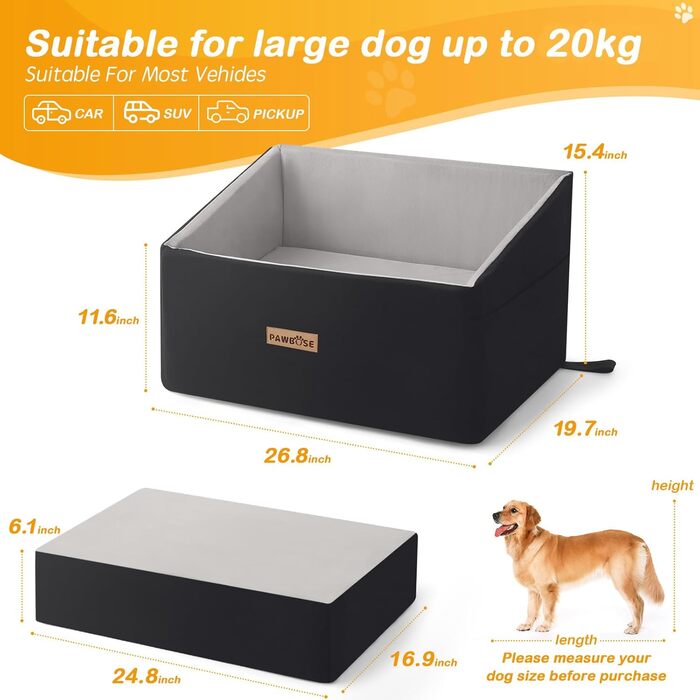 Автокрісло для собак, сіре, велике, до 20 кг, з кишенями для зберігання. Підходить для великих собак та цуценят. Знімне та миється.