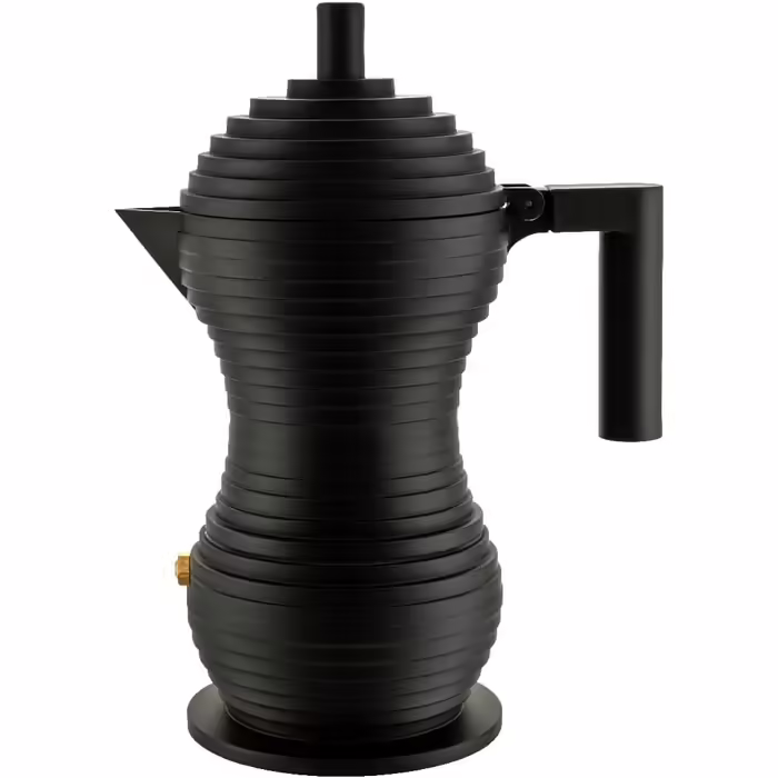 Еспресо-кавоварка Alessi Pulcina MDL02/3 BB, алюмінієва, 3 чашки, чорна, дизайнерська, з ручкою та кнопкою з поліаміду