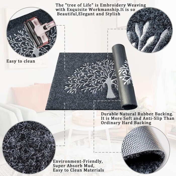 Килимок для дому Baum & Grau Tree of Life (60x90 см) з неслизьким покриттям для входу, коридору, кухні